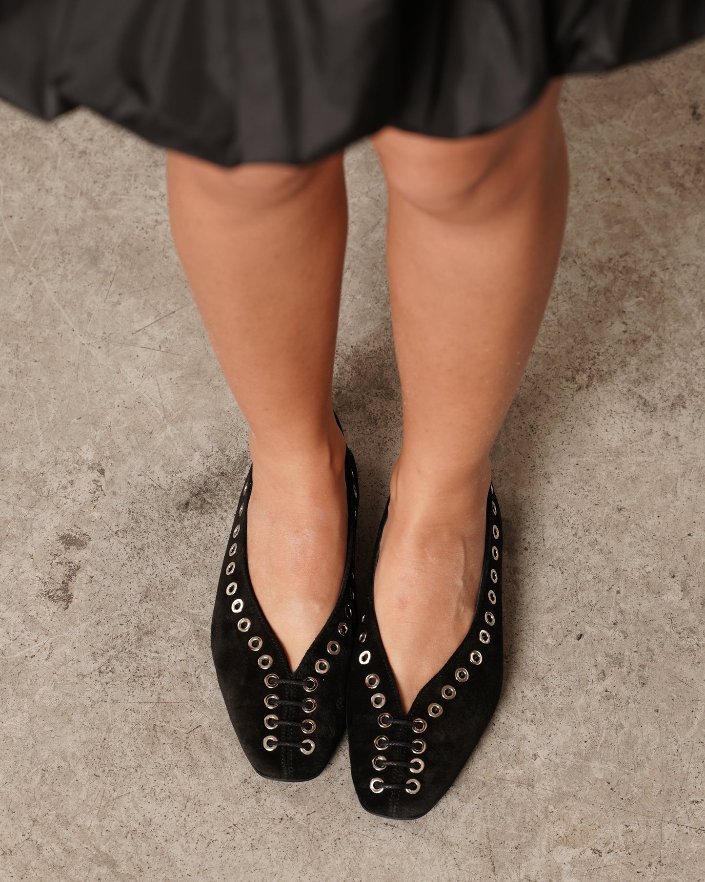 Studded Lace-Detail Flats