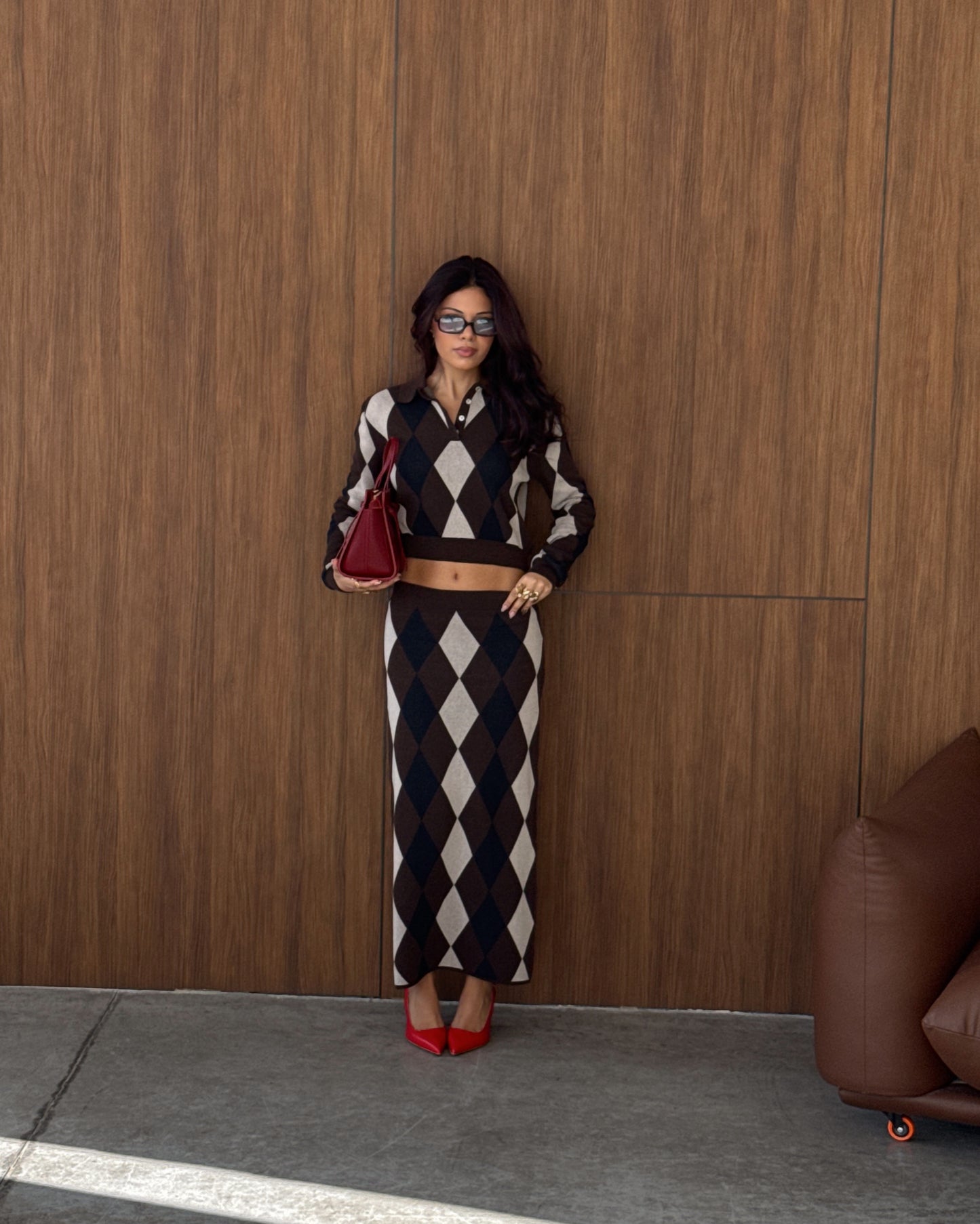 Argyle Knit Midi Skirt