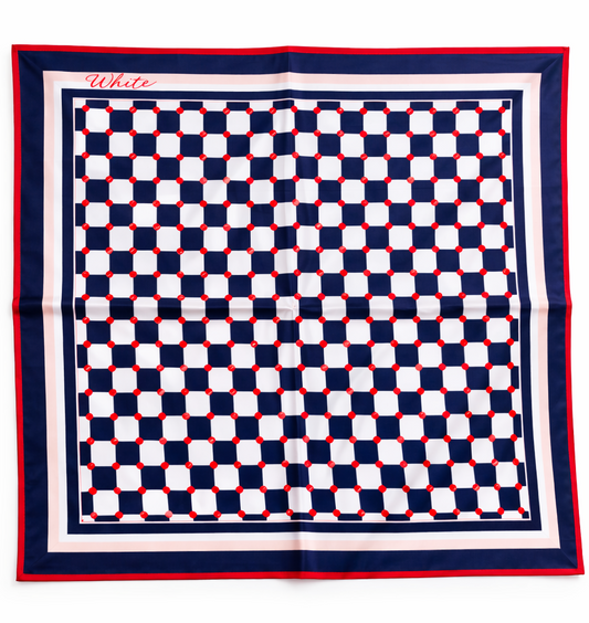 Navy Geometric Silk-Feel Scarf