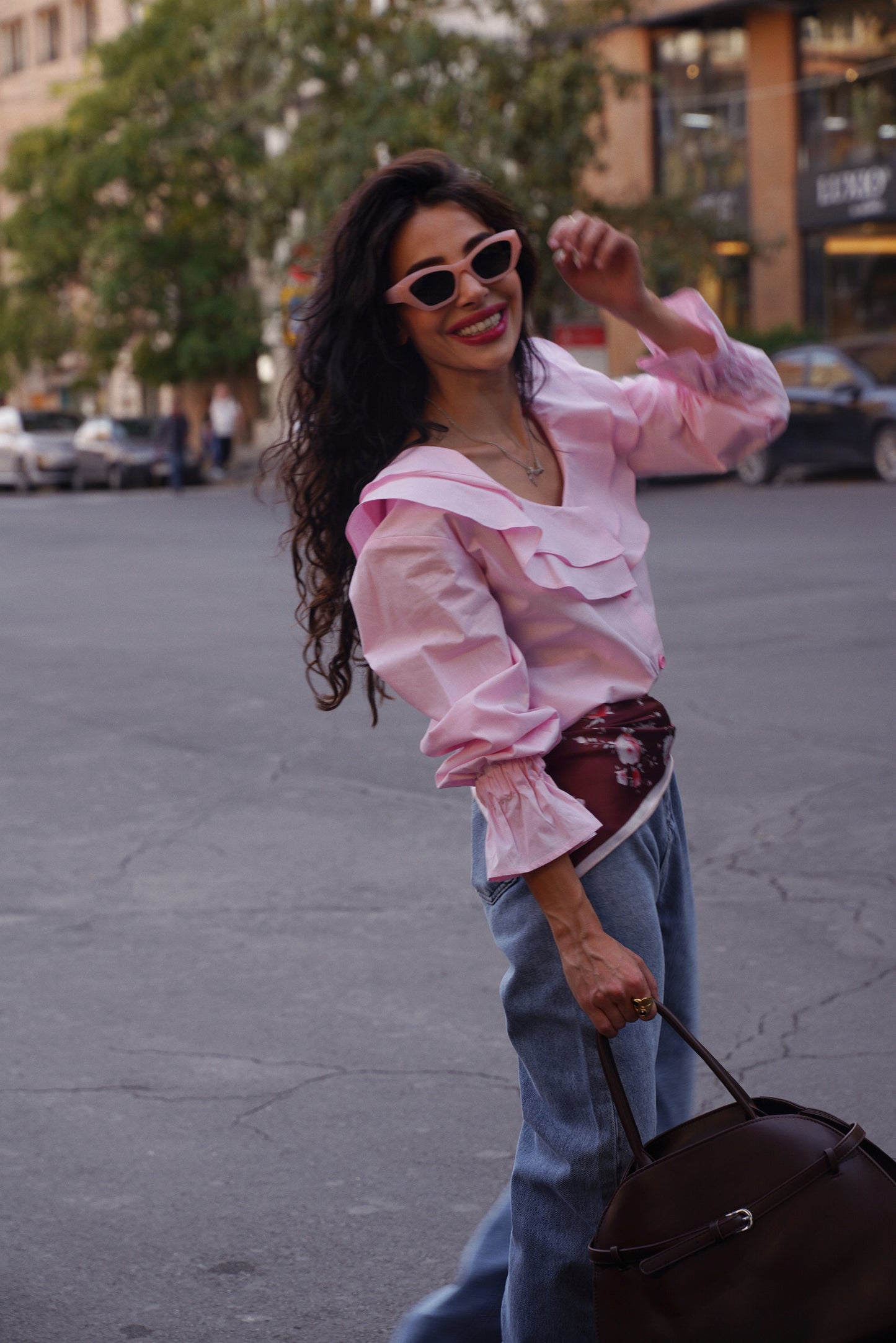 Pink Ruffle Blouse
