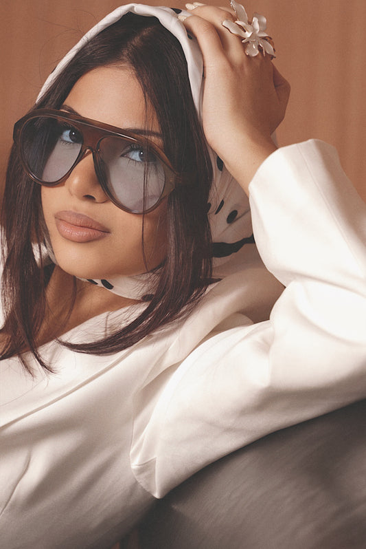 Aviator Sunglasses – Amber Frame / Blue Lens