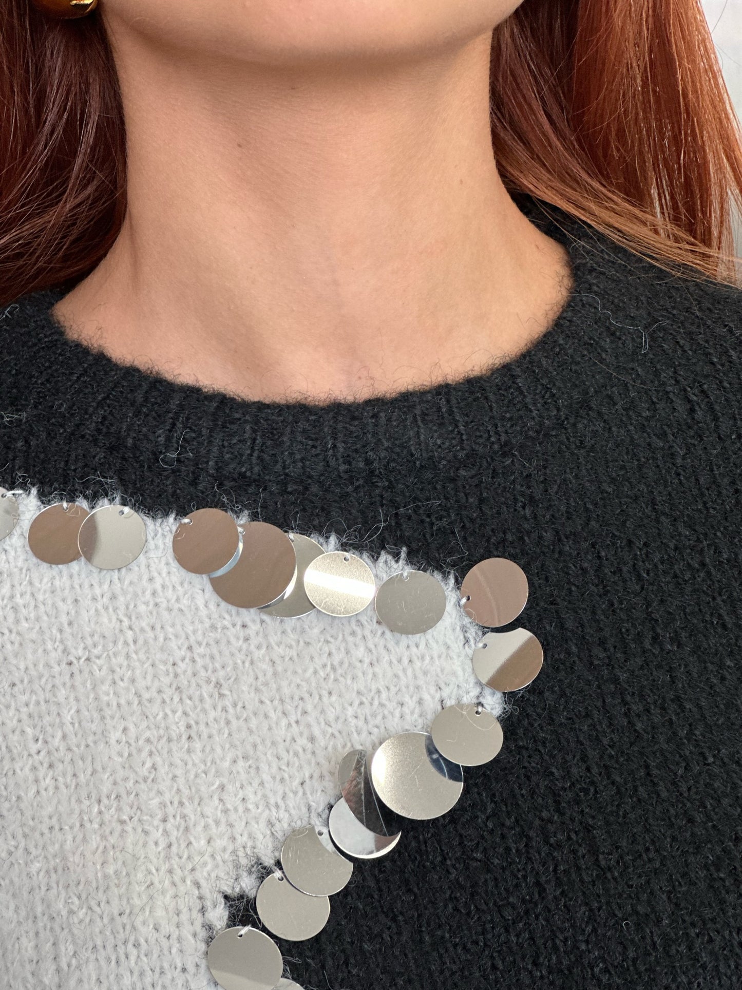 Black & White Contrast Knit with Mirror Sequins