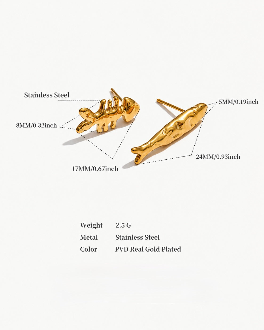 Golden Tide Fish Stud Earrings