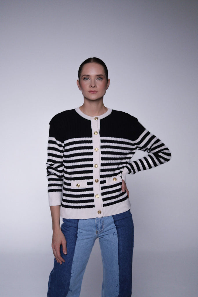 Striped cardigan with jewel buttons - White Store Armenia