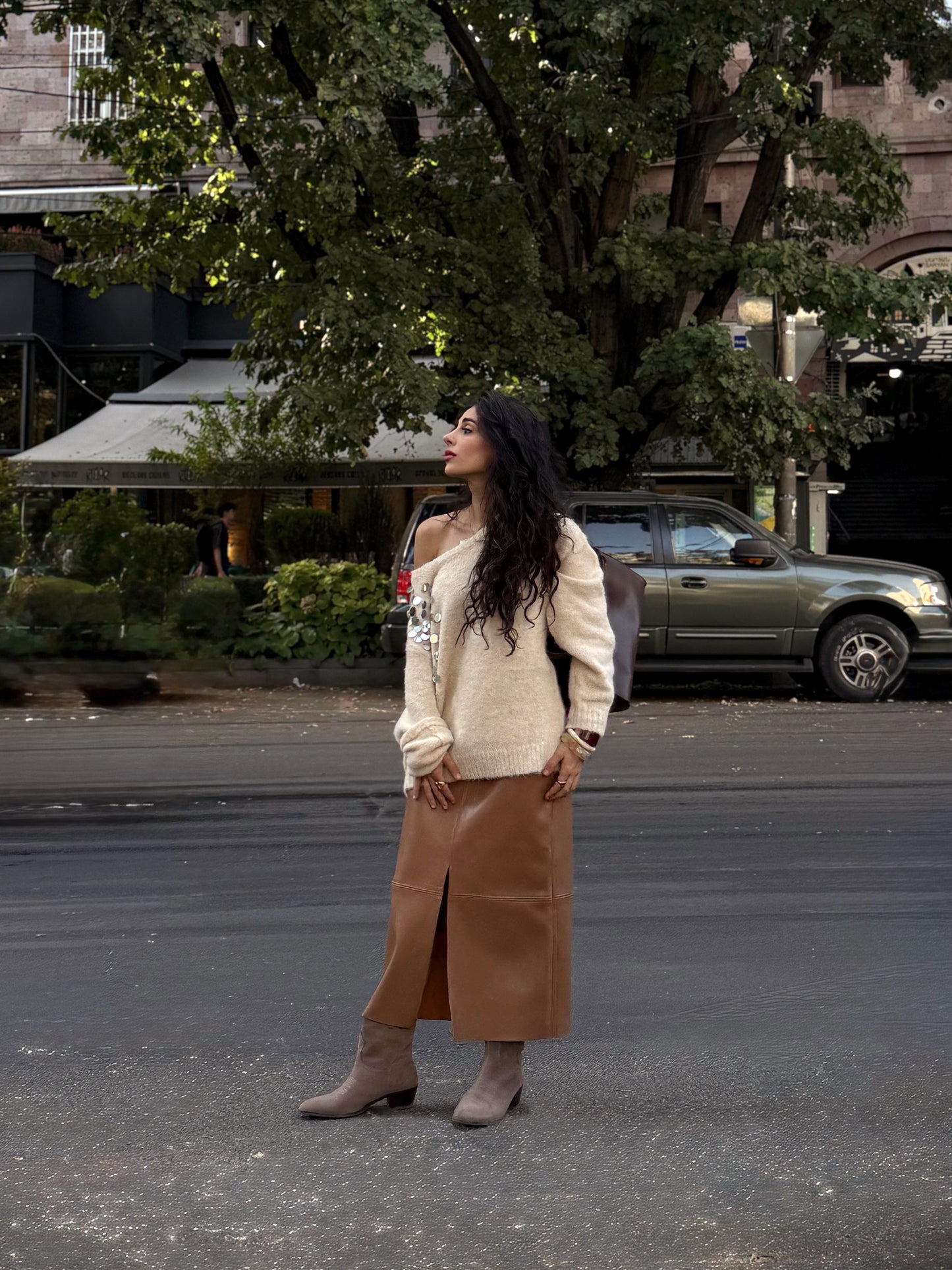 Cream Off-Shoulder Embellished Sweater – Soft Knit with Sequin Detail