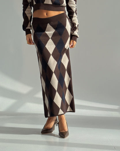 Argyle Knit Midi Skirt