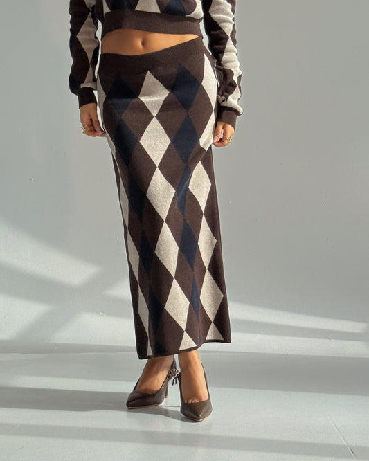Argyle Knit Midi Skirt
