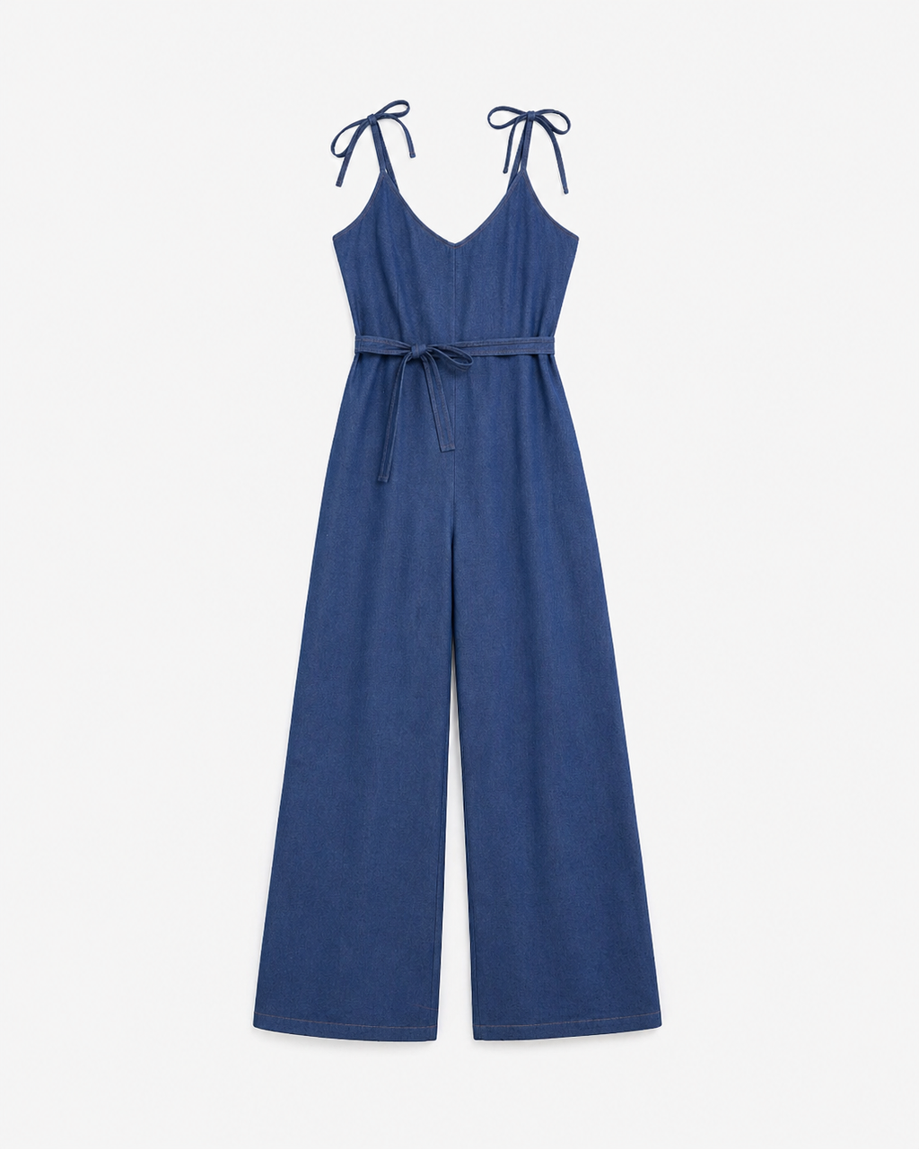 Denim Wide-Leg Tie-Strap Jumpsuit