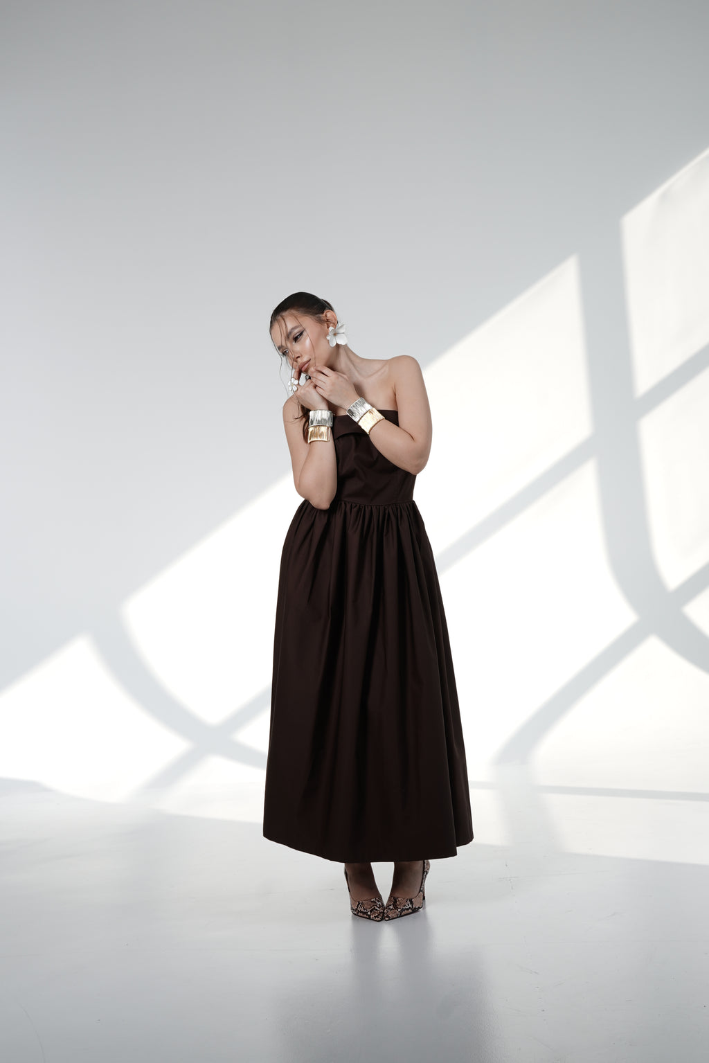 Chocolate Strapless Midi Dress