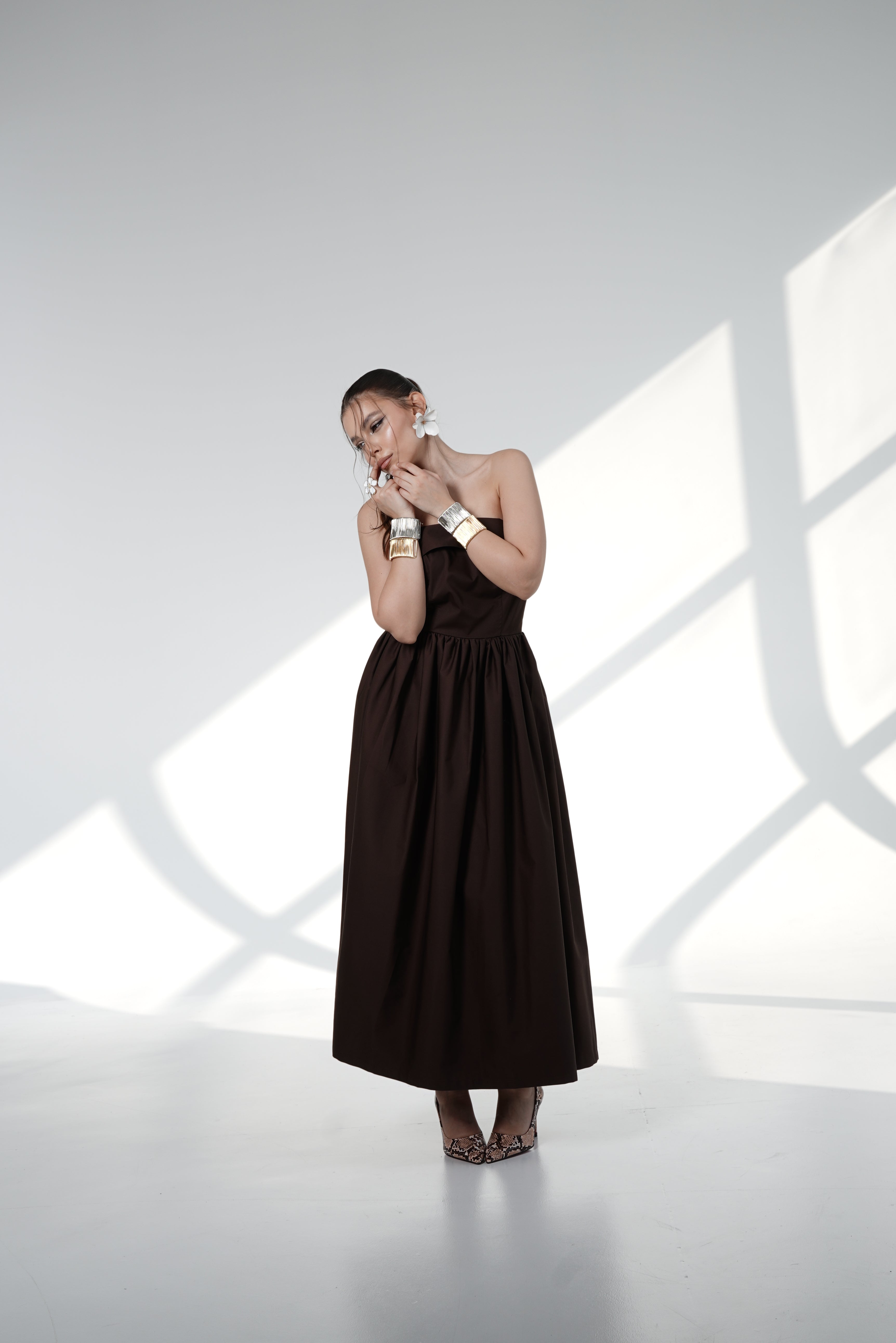 Chocolate Strapless Midi Dress