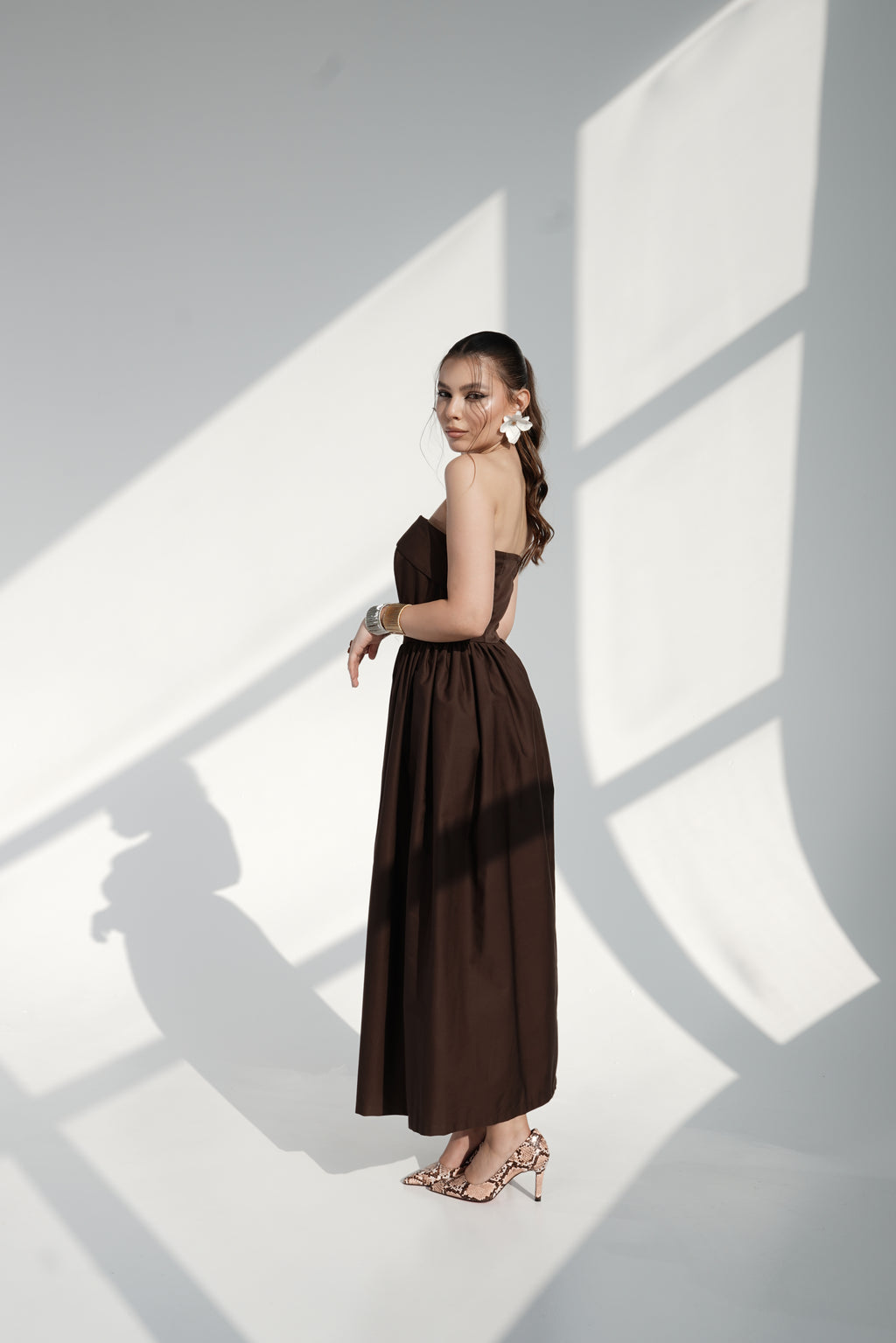 Chocolate Strapless Midi Dress