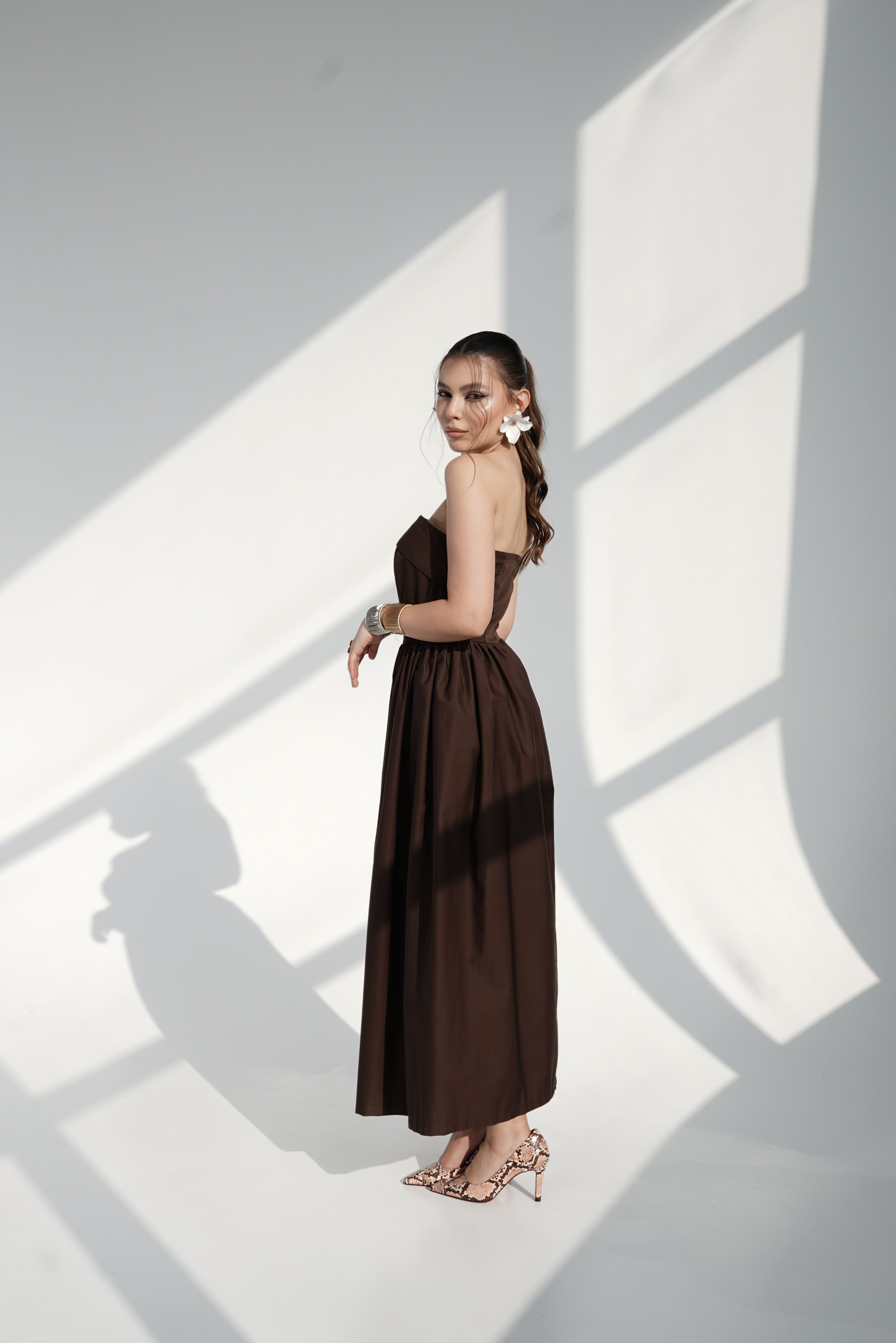 Chocolate Strapless Midi Dress