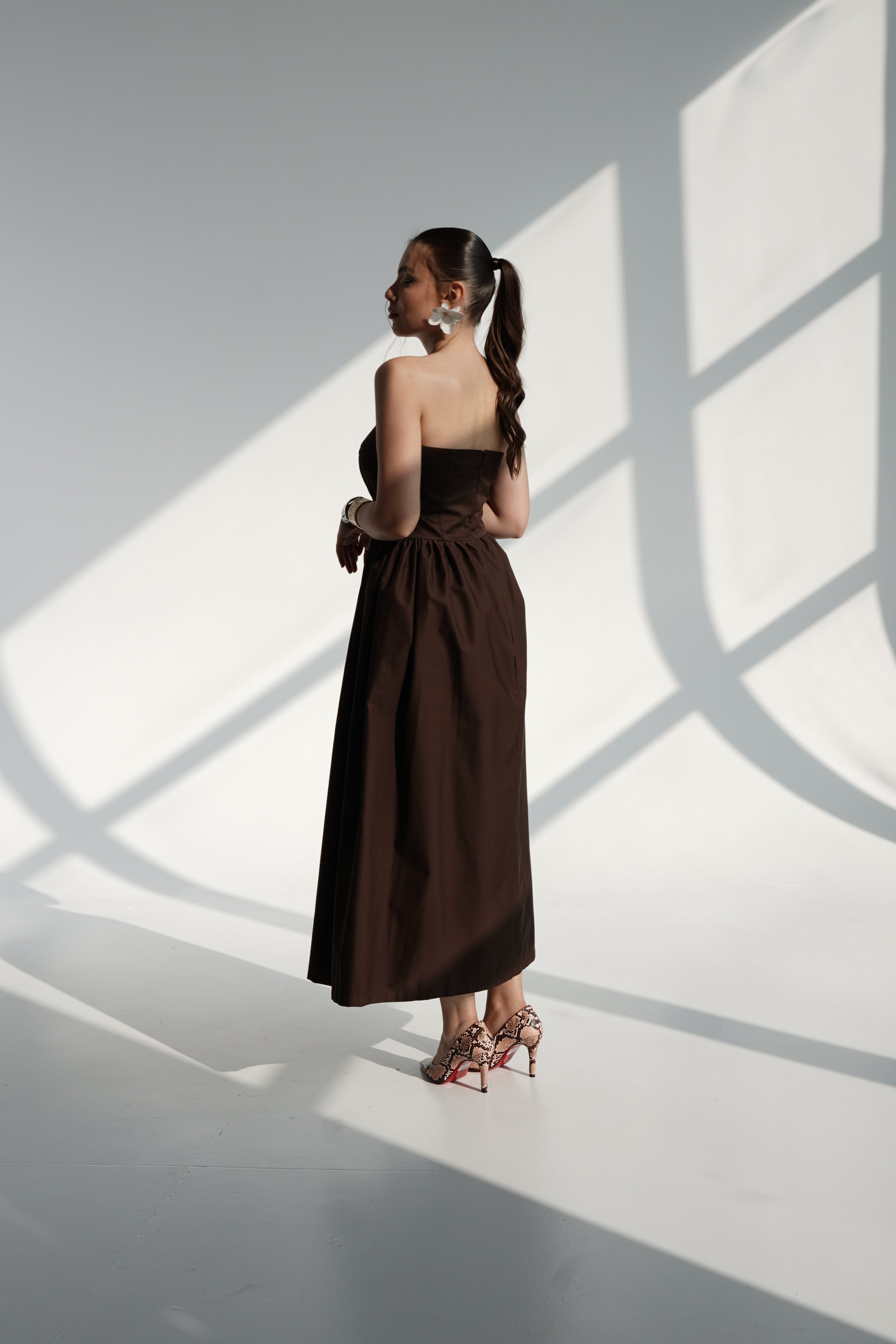 Chocolate Strapless Midi Dress