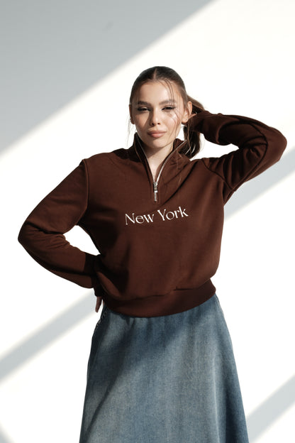 New York Half-Zip Sweatshirt — Chocolate