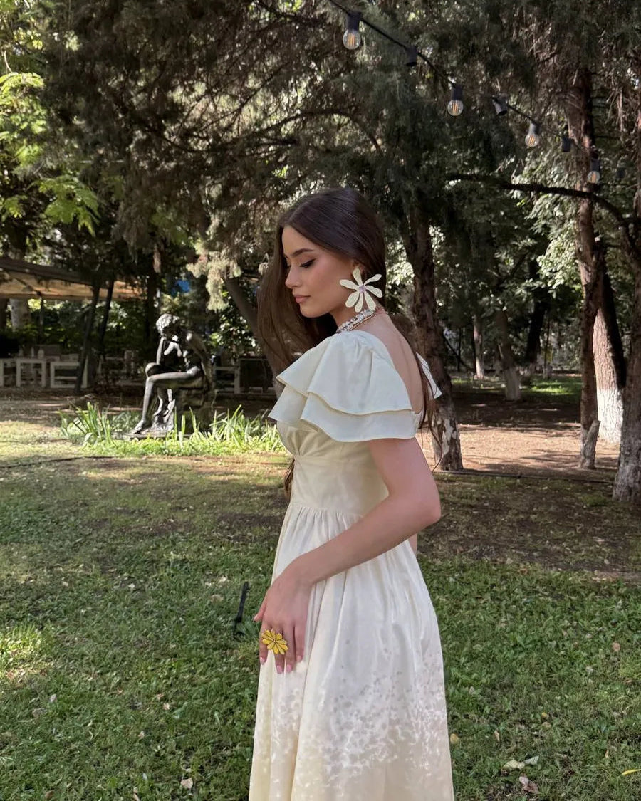 Belle Square-Neck Button Midi Dress