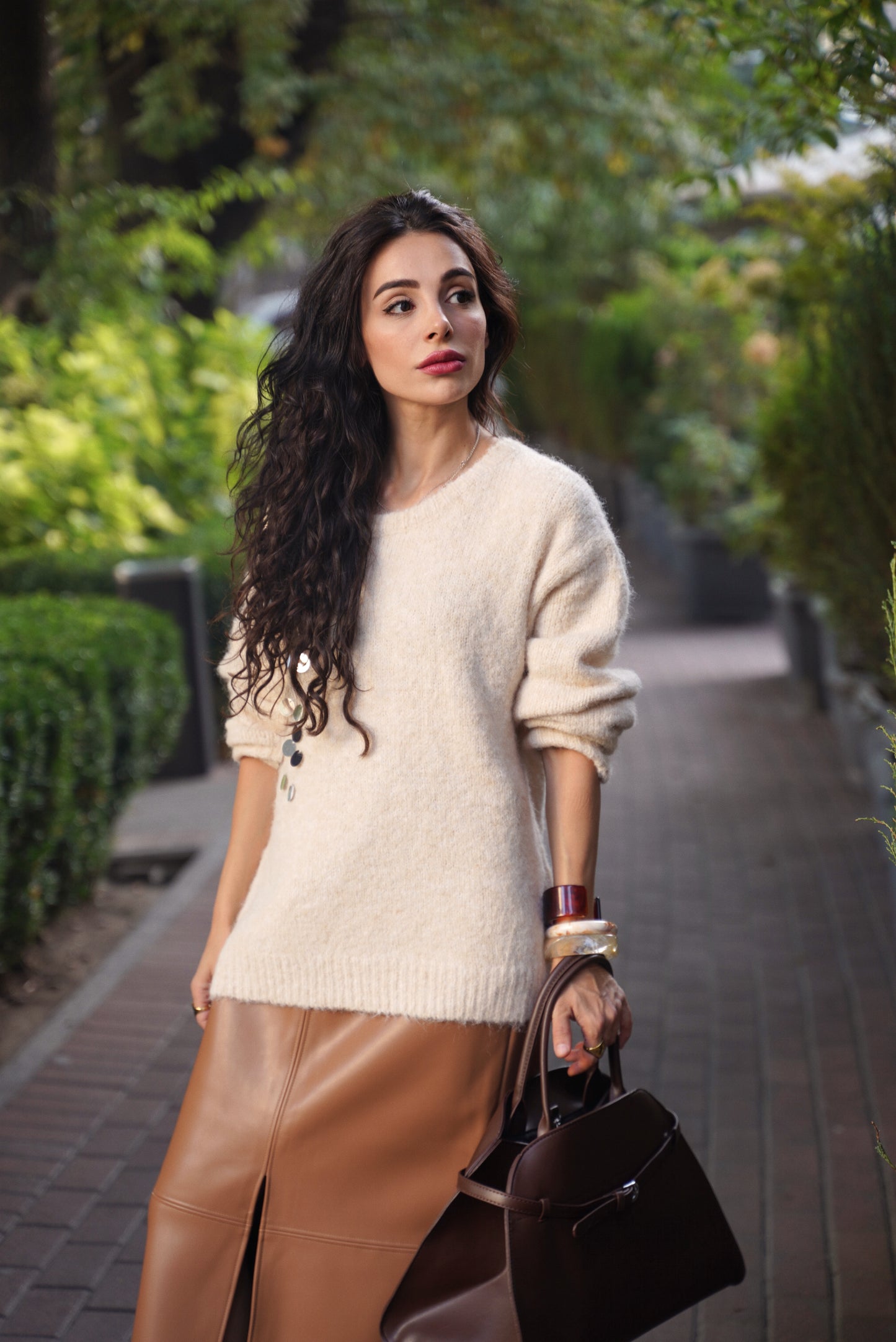 Cream Off-Shoulder Embellished Sweater – Soft Knit with Sequin Detail