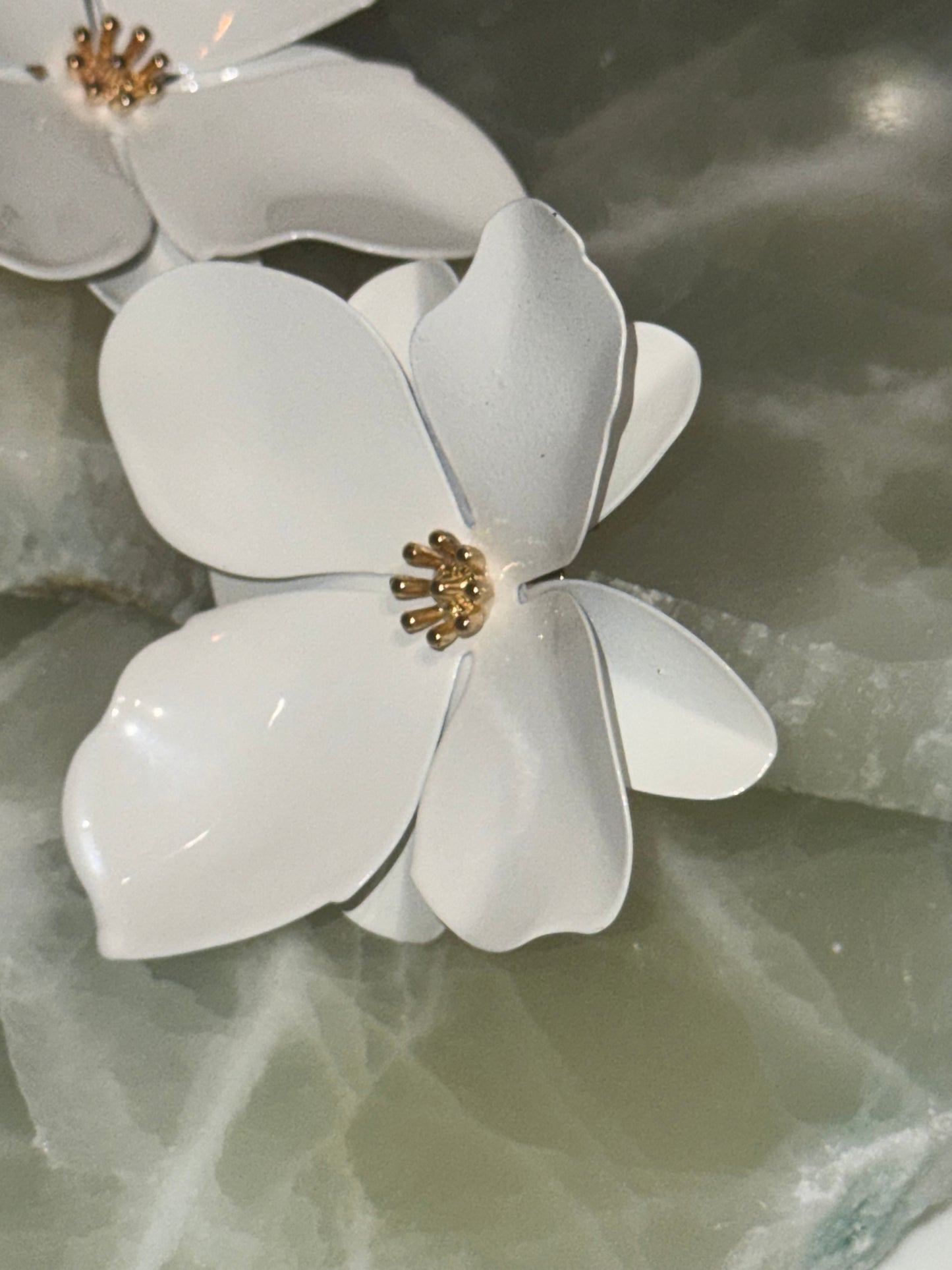 White bloom earrings