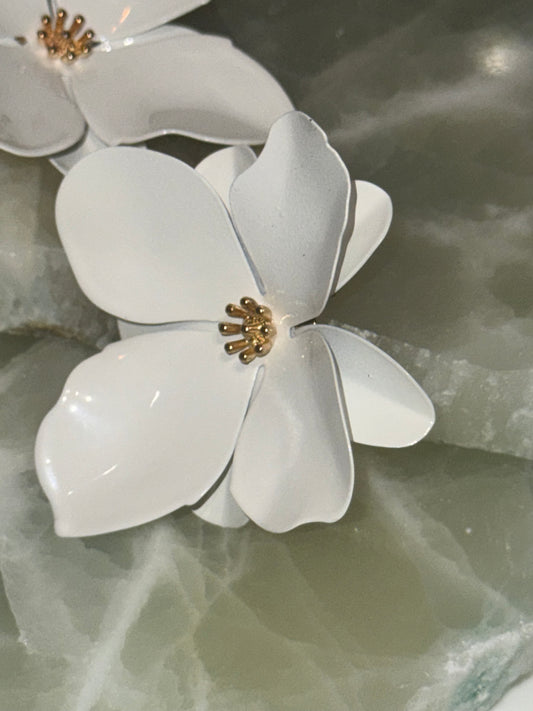 White bloom earrings