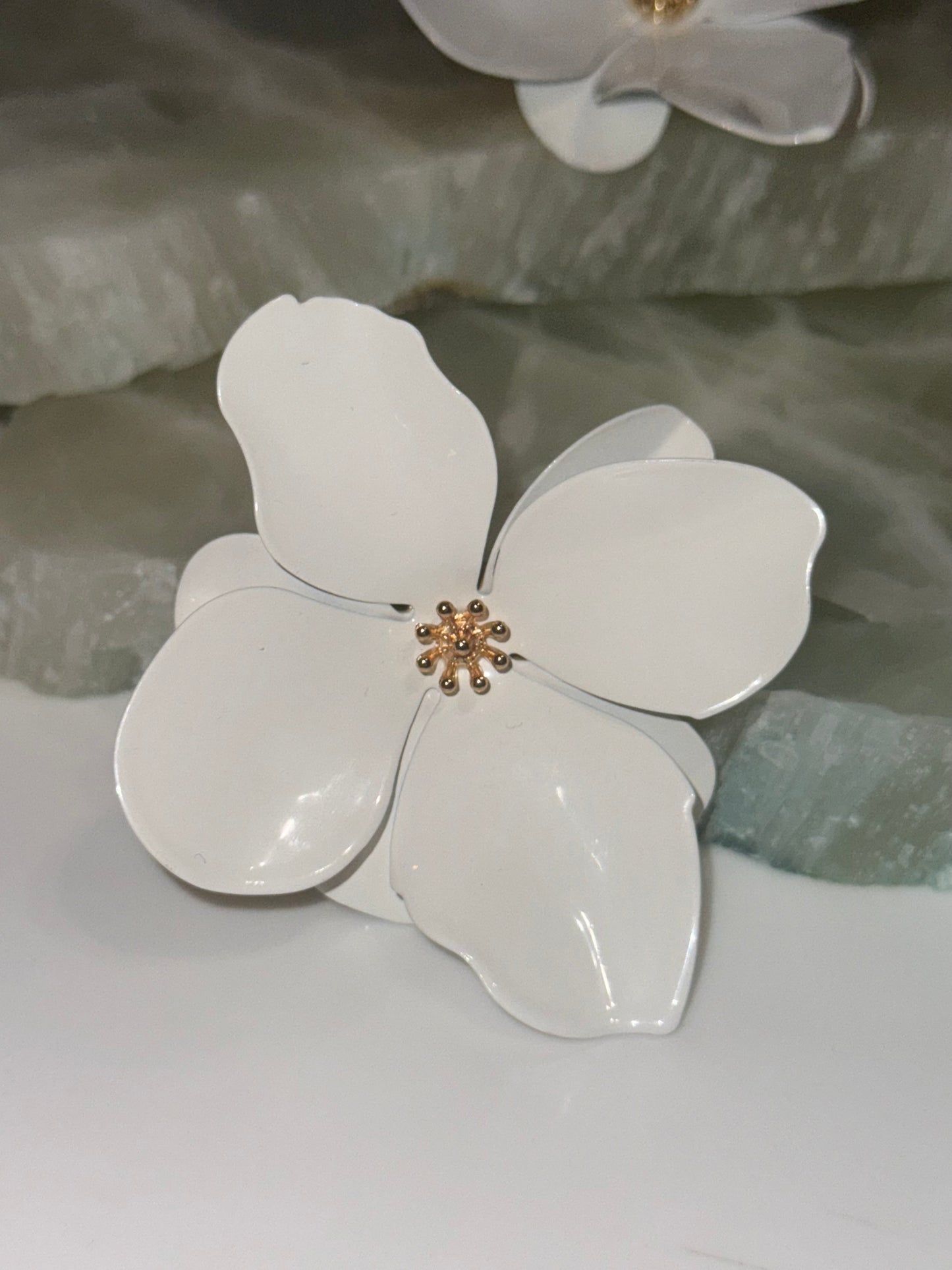 White bloom earrings