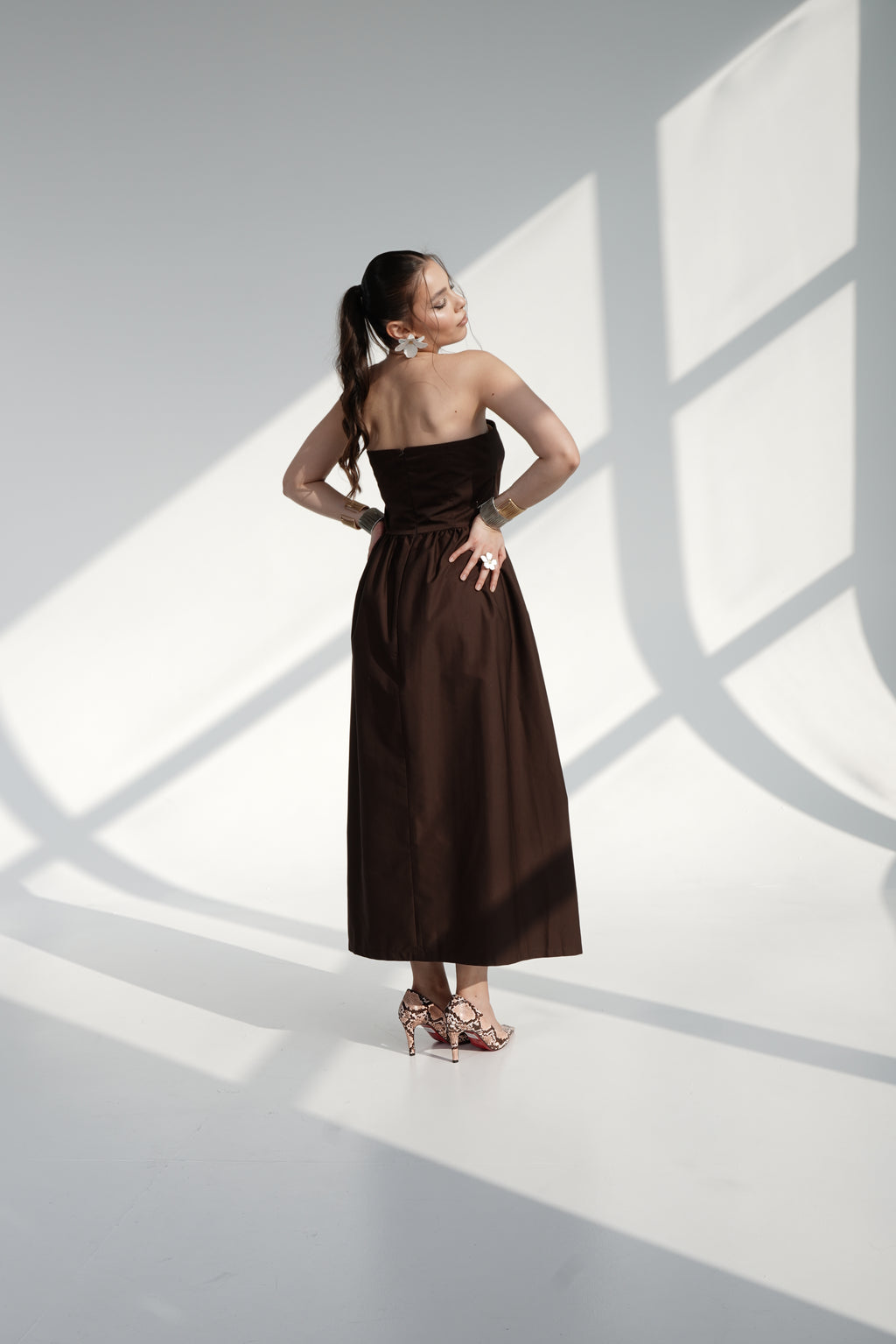 Chocolate Strapless Midi Dress