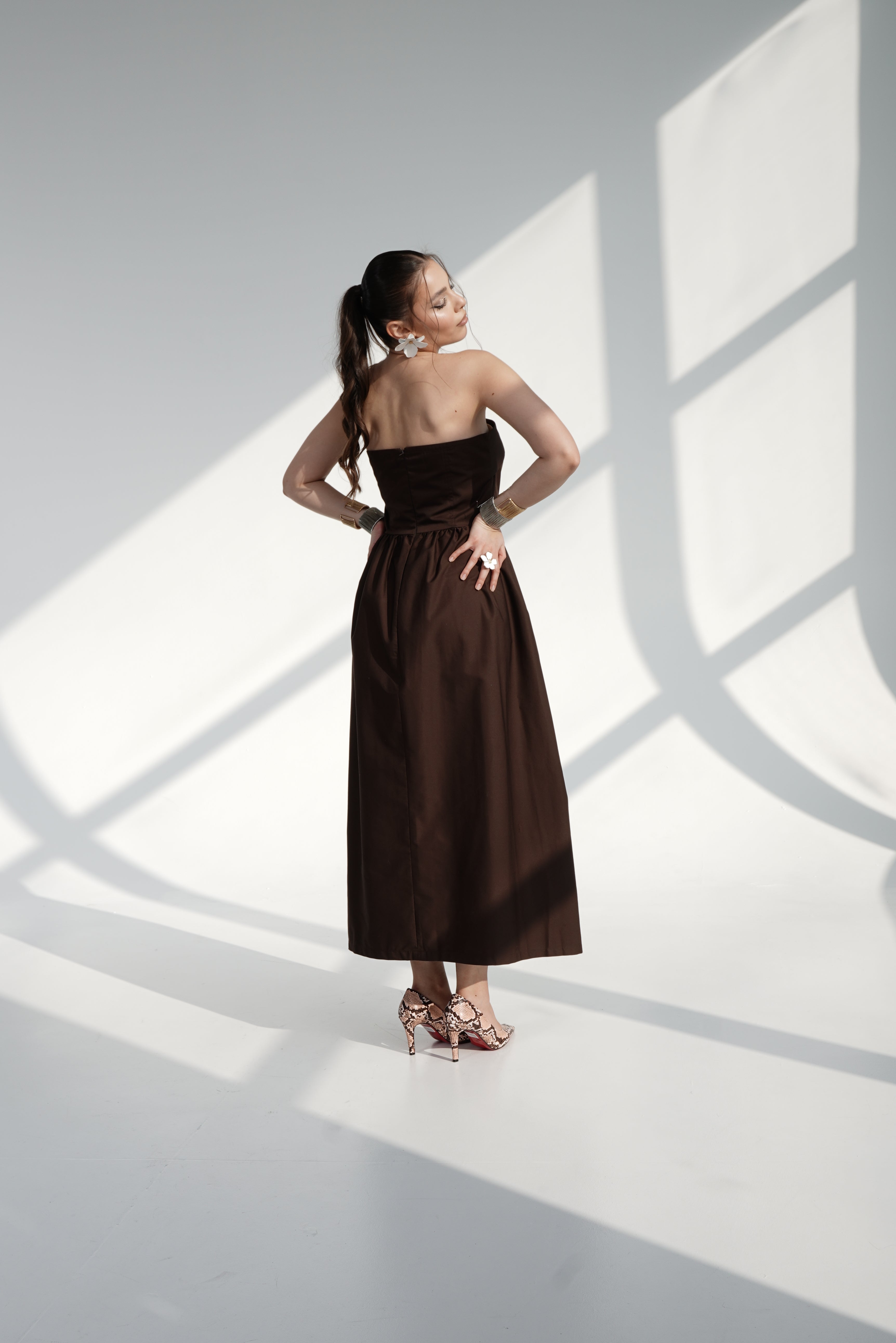Chocolate Strapless Midi Dress