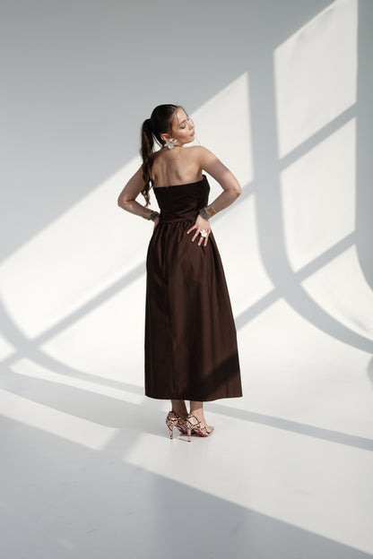 Chocolate Strapless Midi Dress