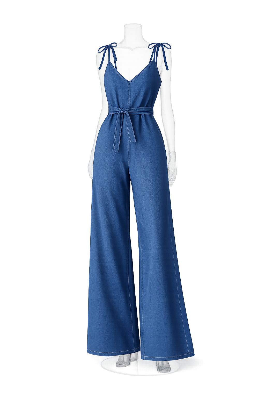 Denim Wide-Leg Tie-Strap Jumpsuit