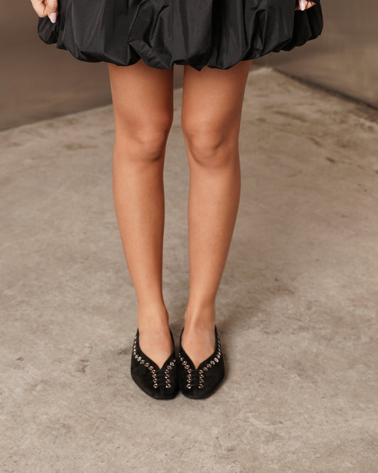 Studded Lace-Detail Flats