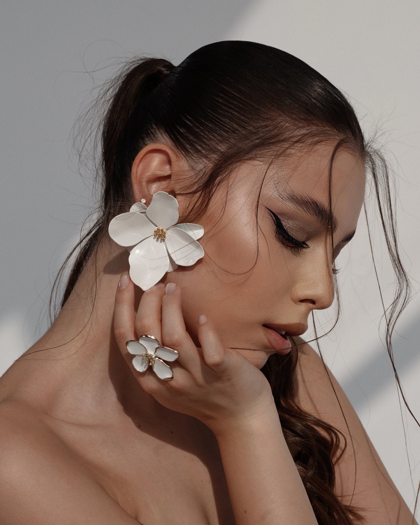 White bloom earrings