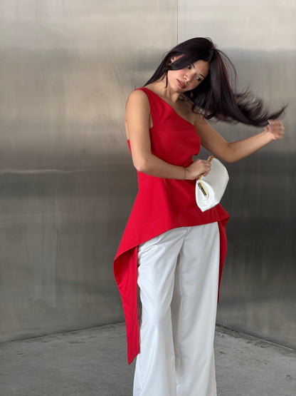 Asymmetrical One-Shoulder Draped Top