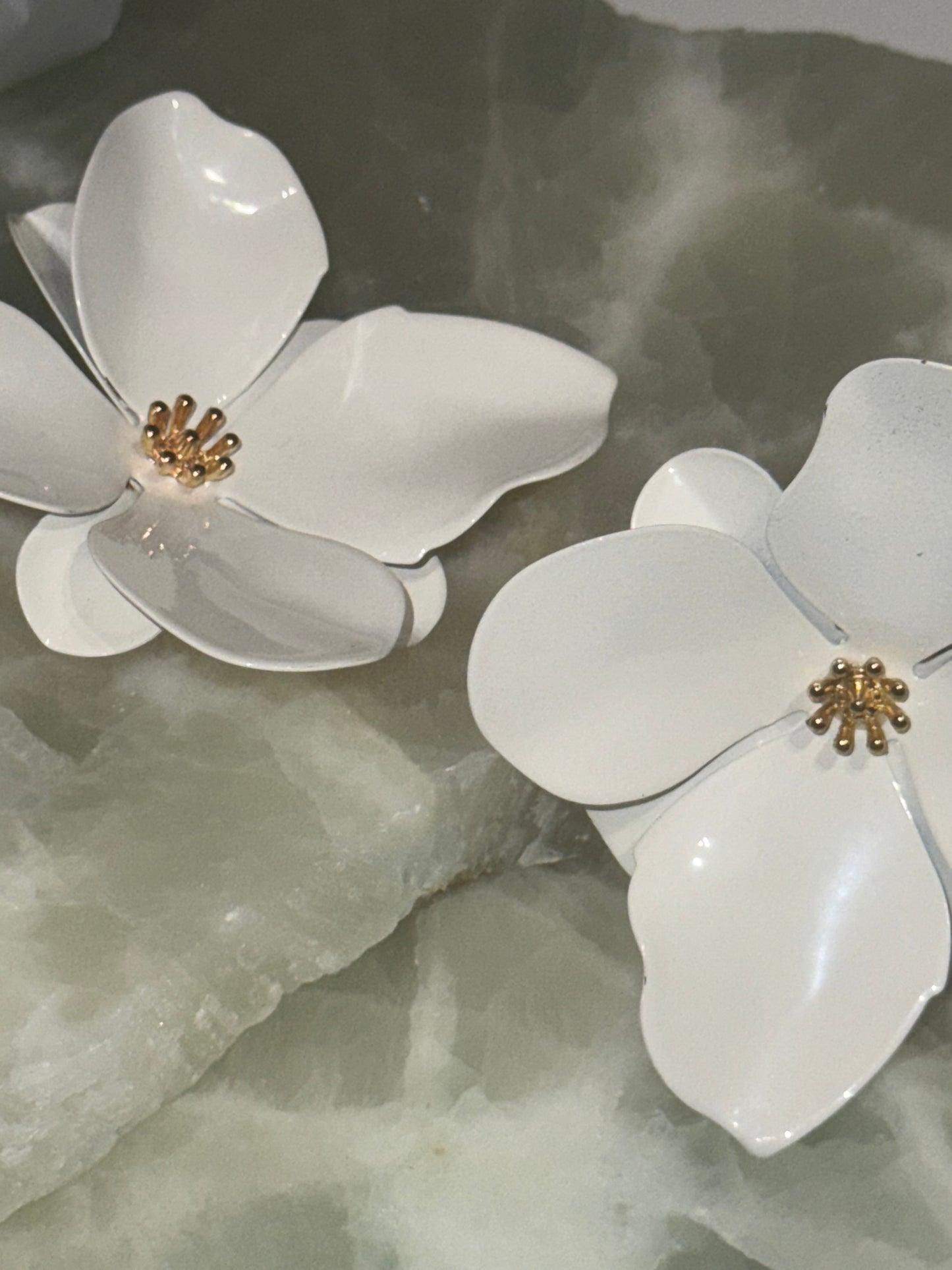 White bloom earrings