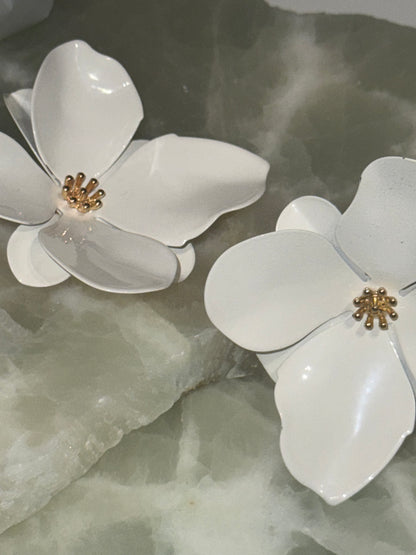 White bloom earrings