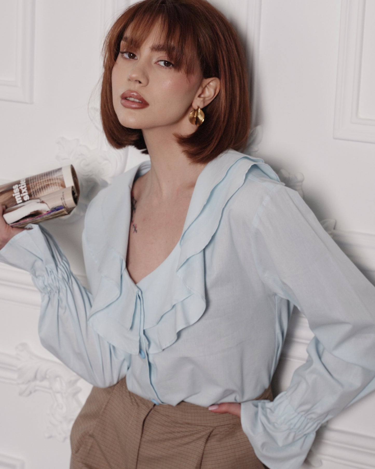 Light Blue Ruffle Blouse