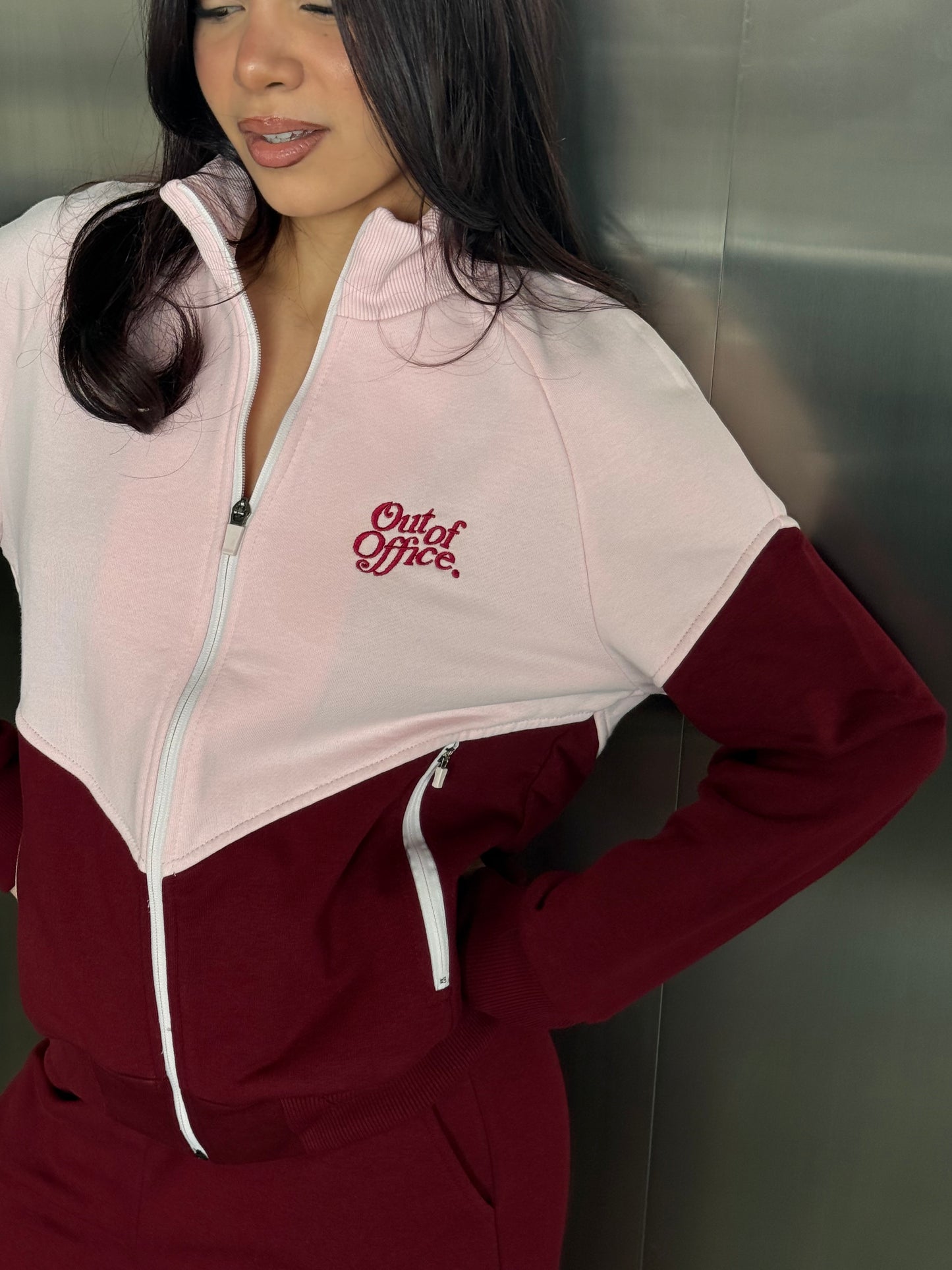 Out of Office Zip-Up Sweatshirt – Taupe Beige