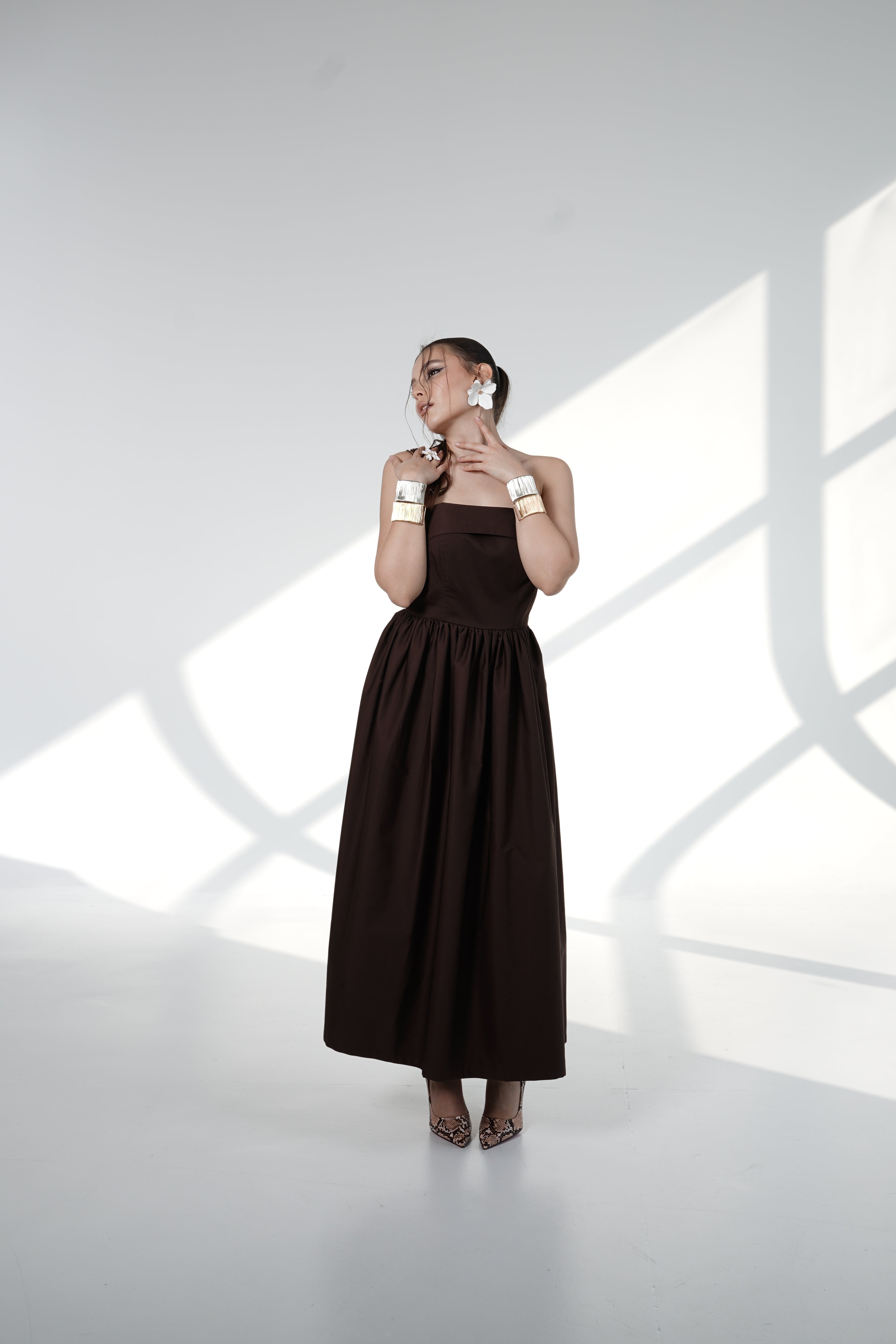 Chocolate Strapless Midi Dress