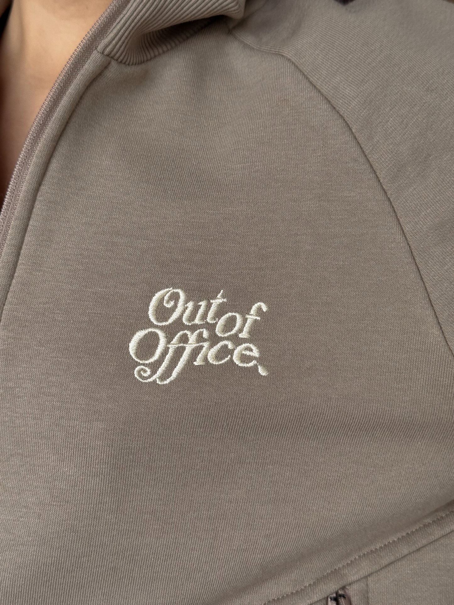Out of Office Zip-Up Sweatshirt – Taupe Beige