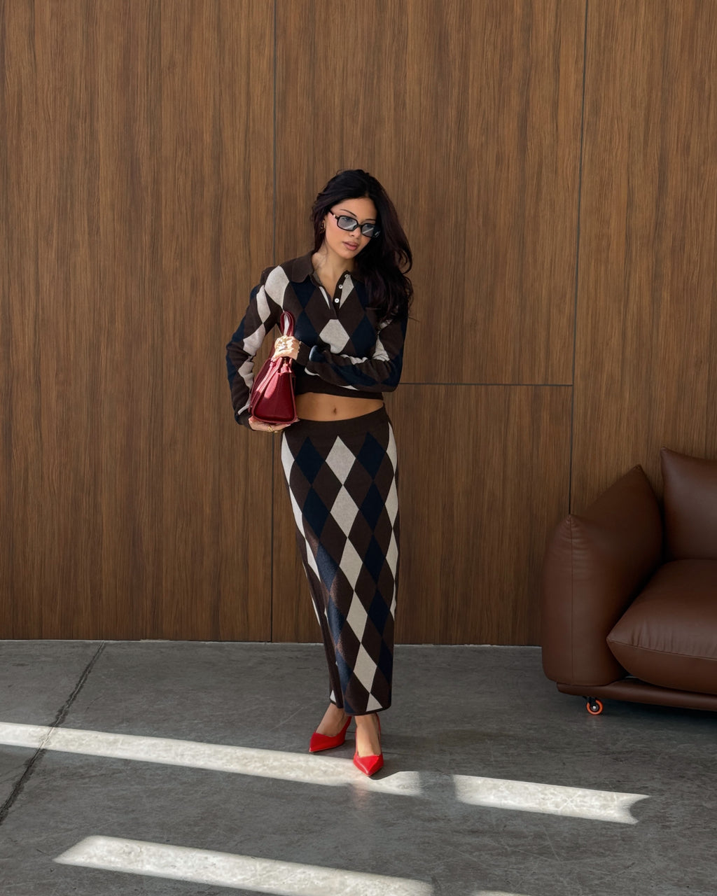 Argyle Knit Midi Skirt