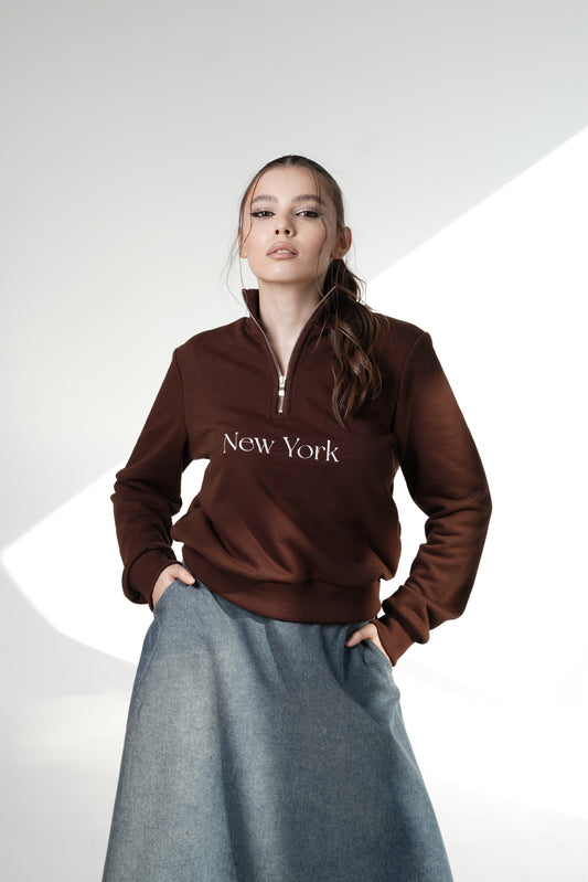 New York Half-Zip Sweatshirt — Chocolate