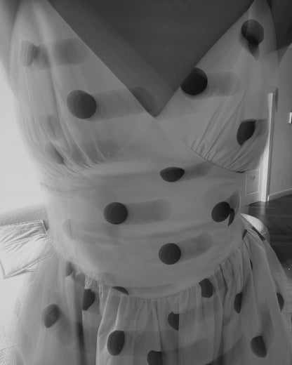 Polka Dot Midi Dress with Structured Bodice