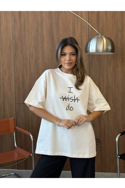 Увеличенный размер, хлопок, надпись «I WISH DO»