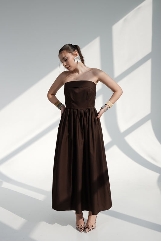 Chocolate Strapless Midi Dress