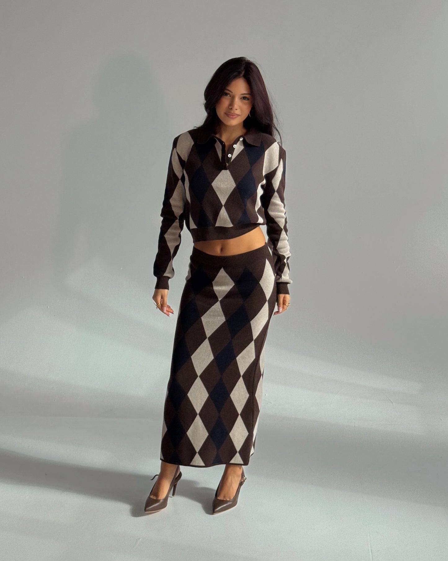 Argyle Knit Midi Skirt