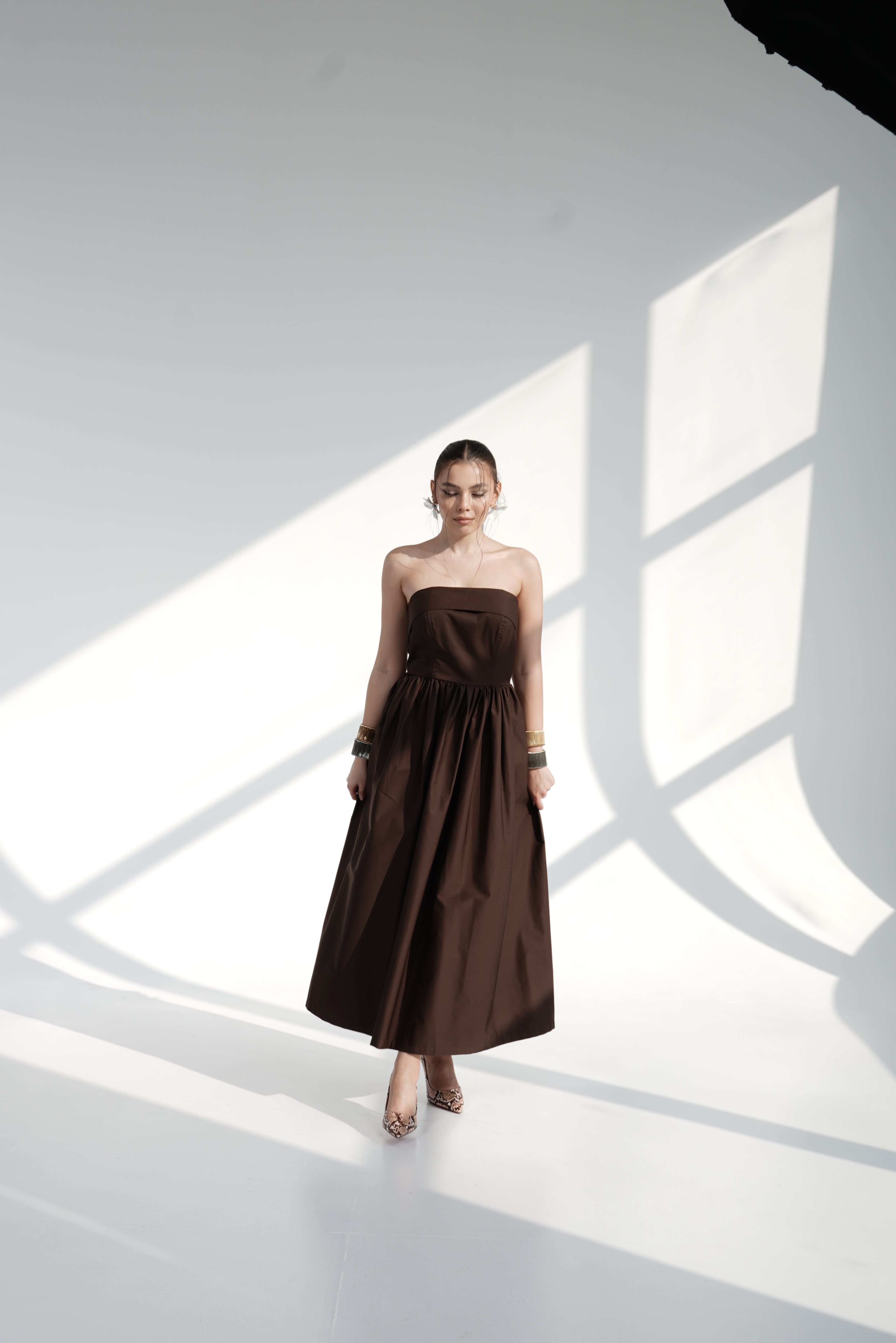 Chocolate Strapless Midi Dress
