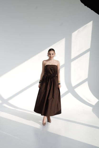 Chocolate Strapless Midi Dress