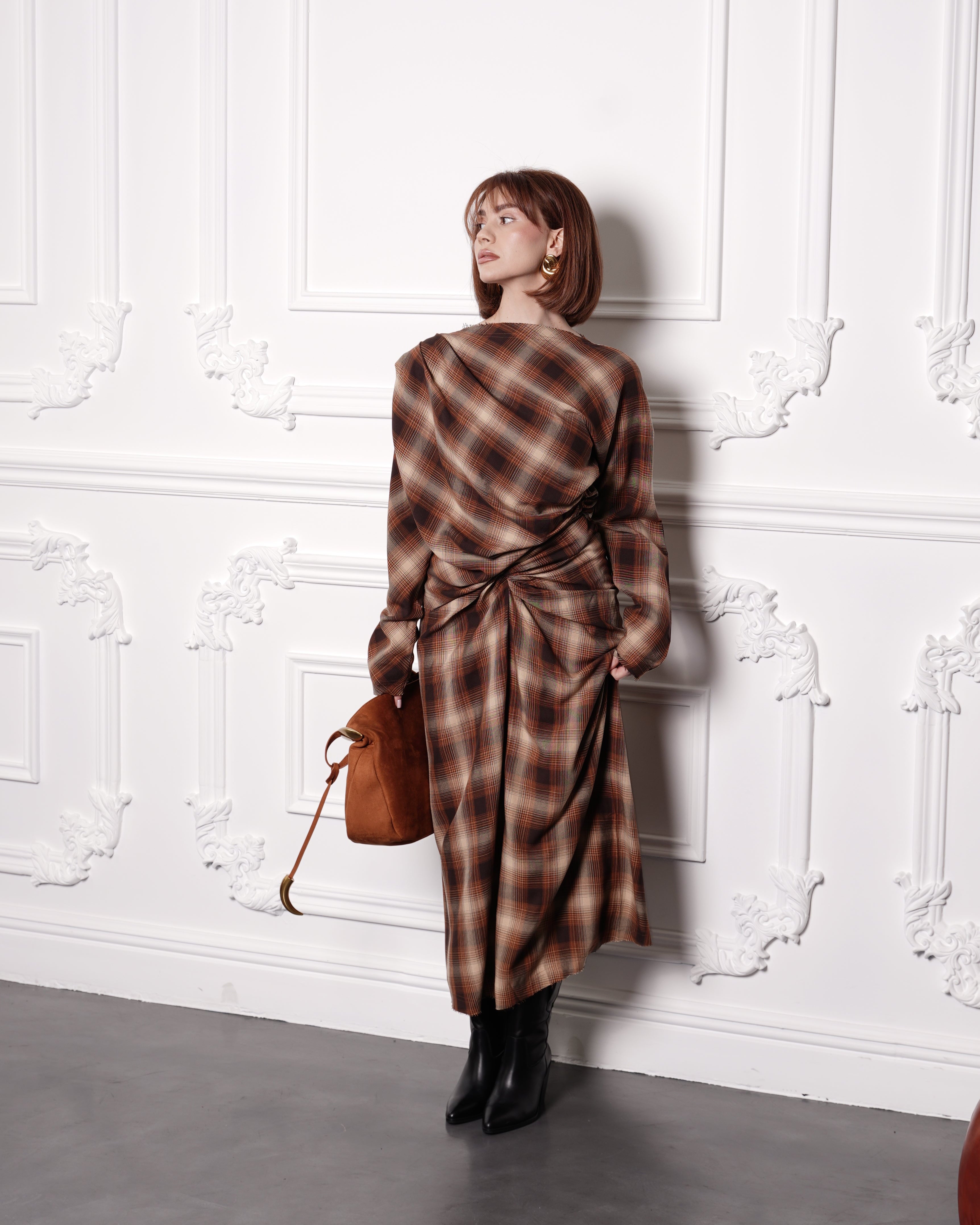 Plaid Draped Blouse