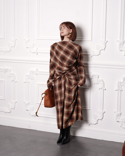 Plaid Draped Blouse