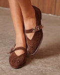 Genuine Leather Perforated Strap Flats
