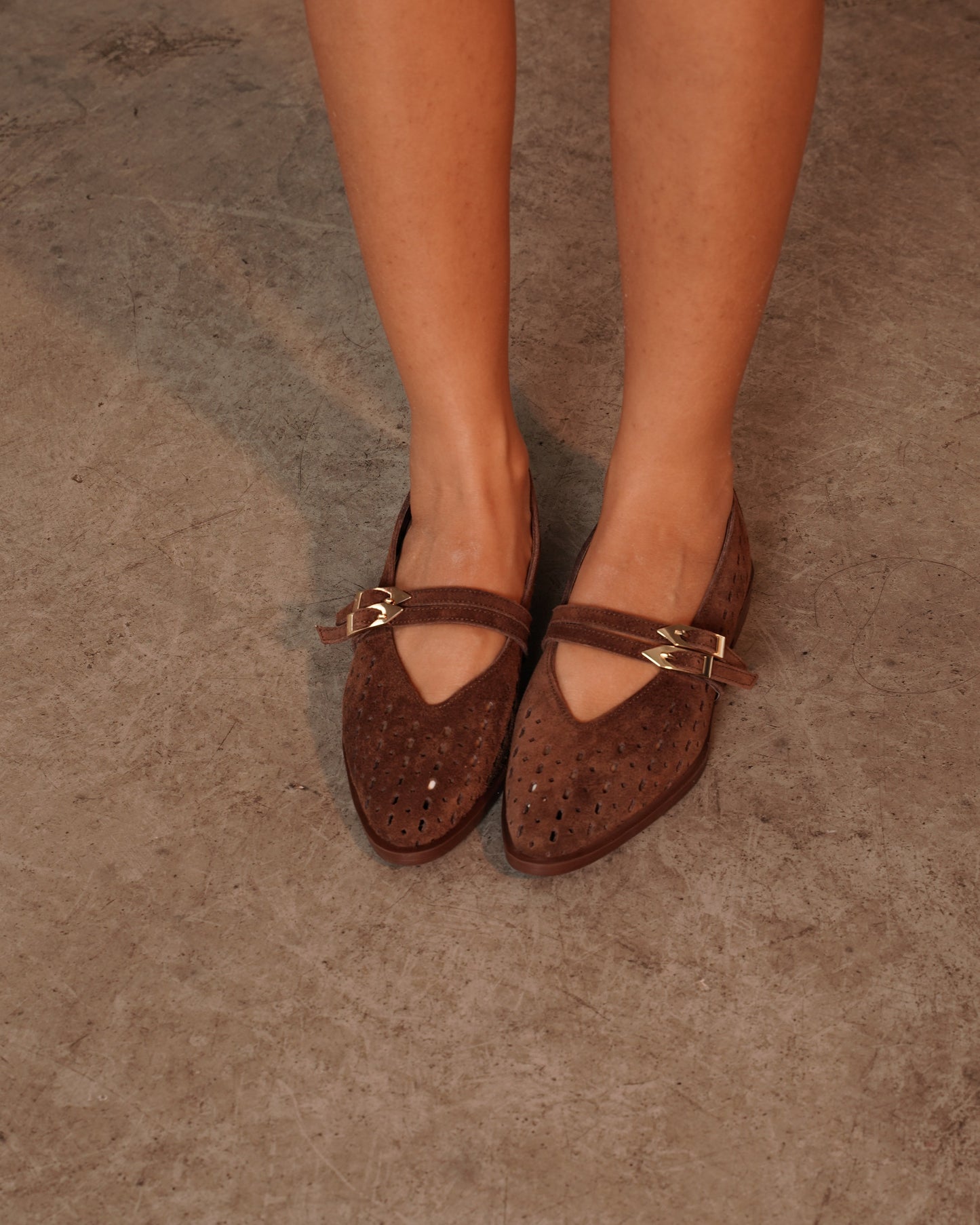 Genuine Leather Perforated Strap Flats