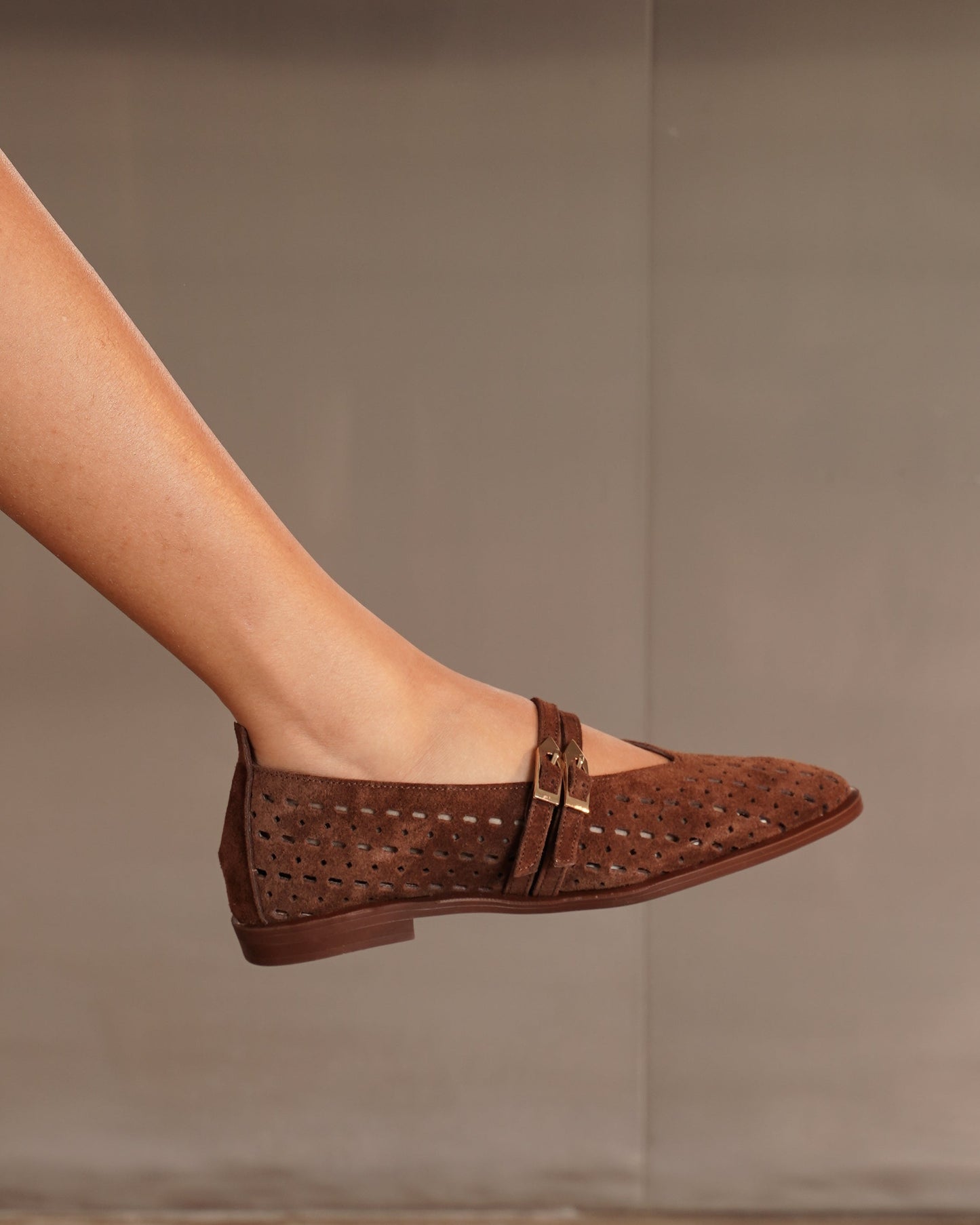 Genuine Leather Perforated Strap Flats