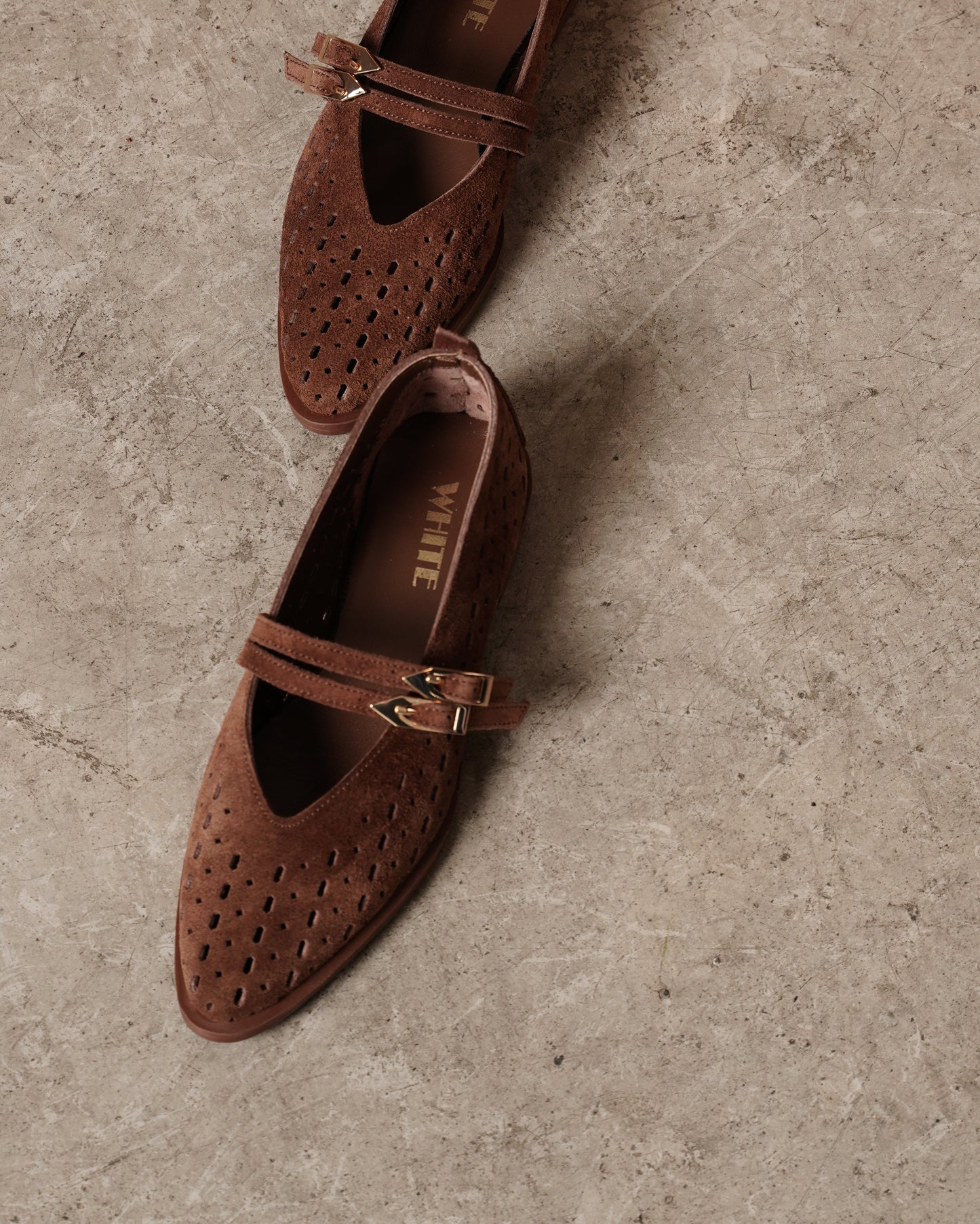 Genuine Leather Perforated Strap Flats